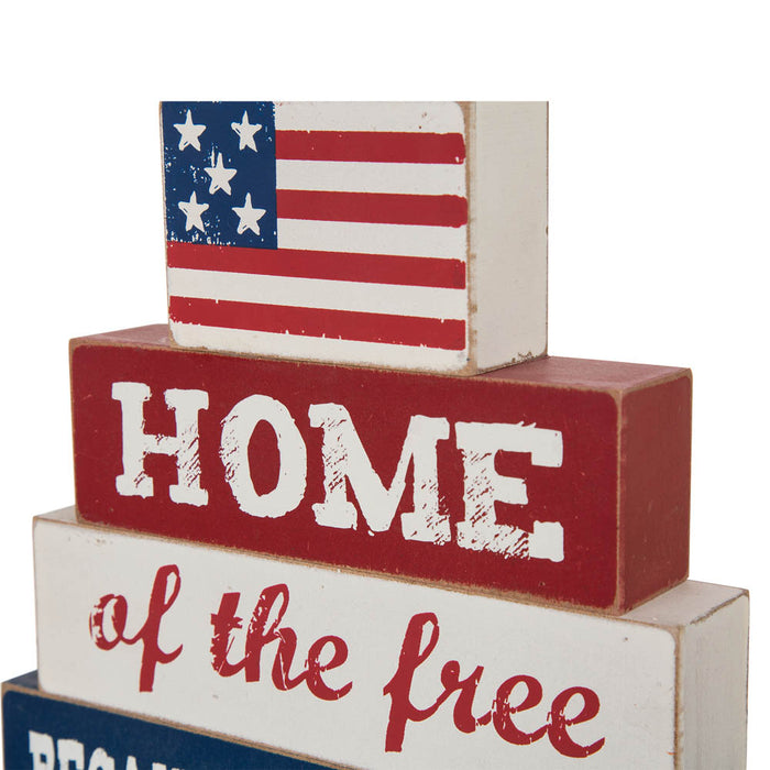 8.5"L Home Of The Free Because Of The Brave Sign Wooden Patriotic Decorative Table Decor