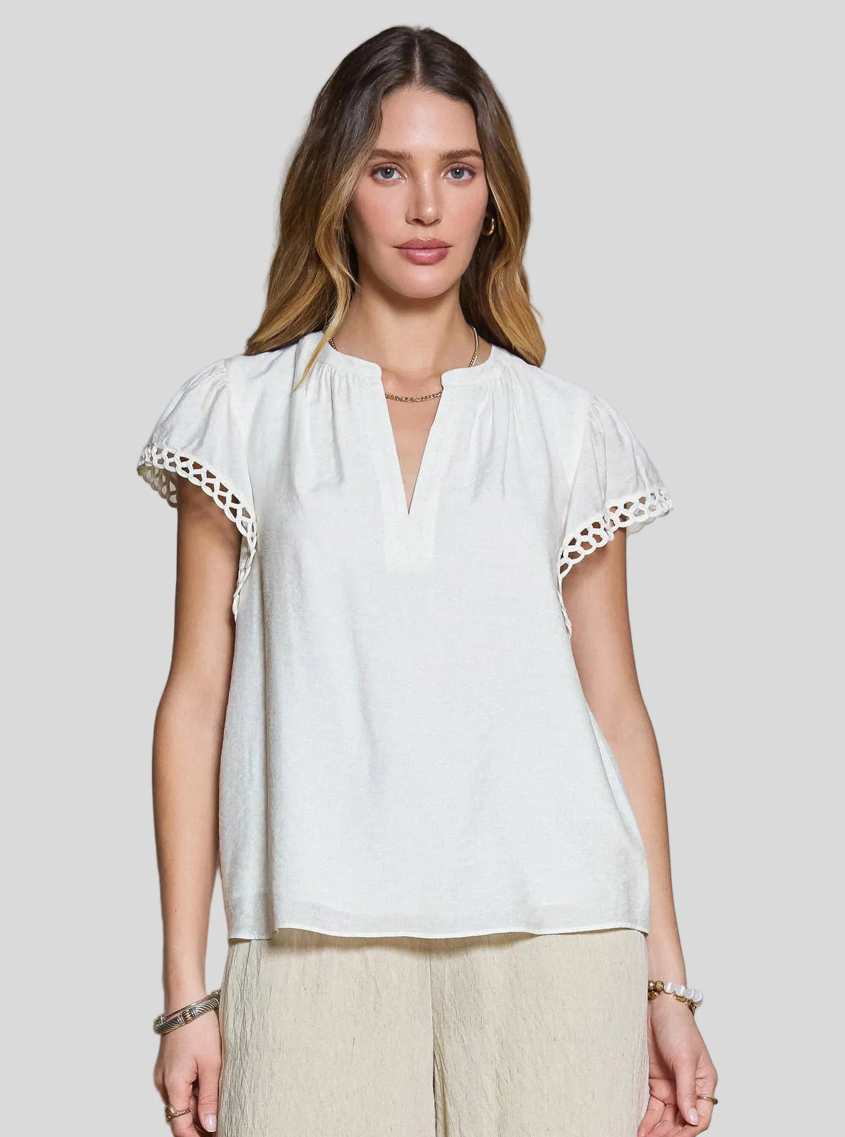 Crochet Detail Short Sleeve Blouse