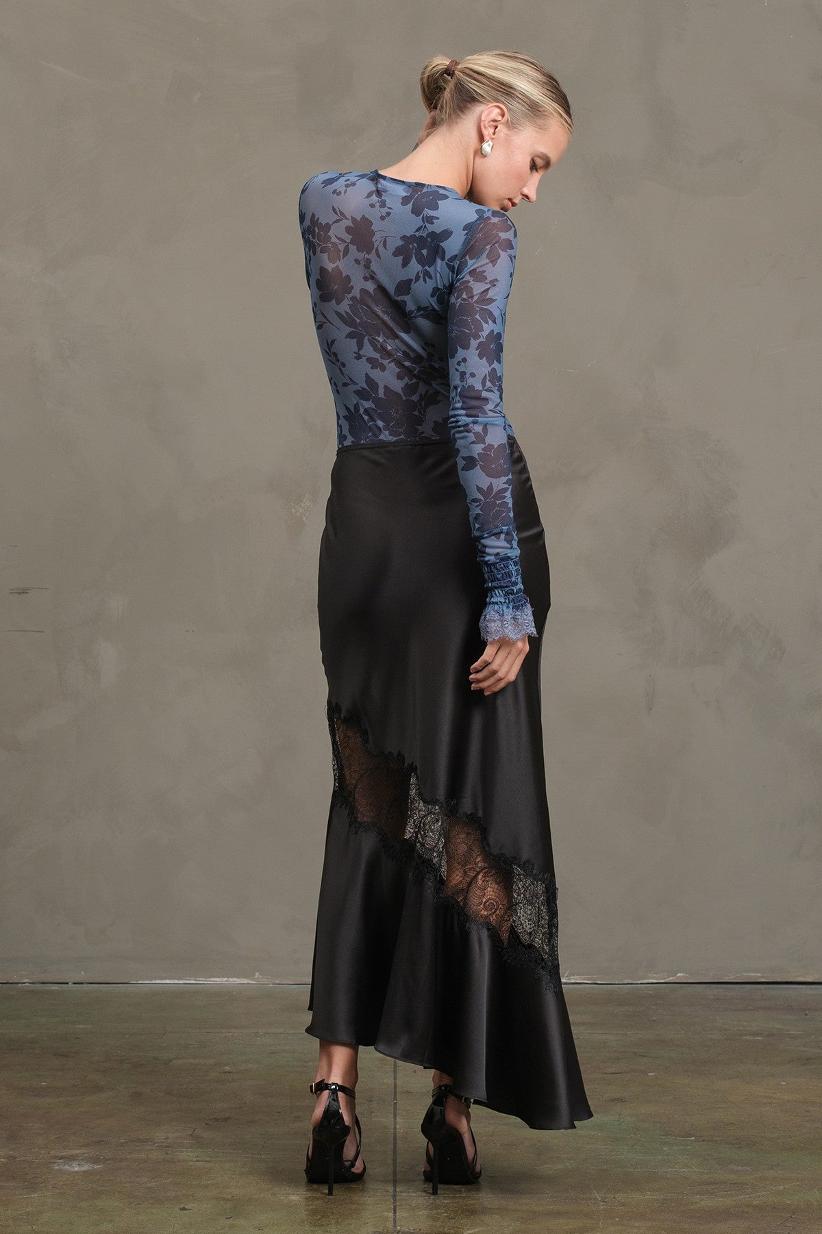 Satin Bias Lace Panell Skirt