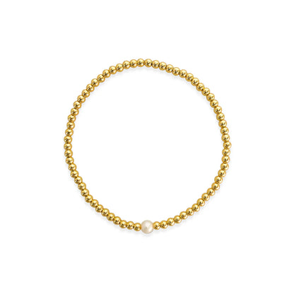 Gold Bead Stretch Bracelet with Pearl