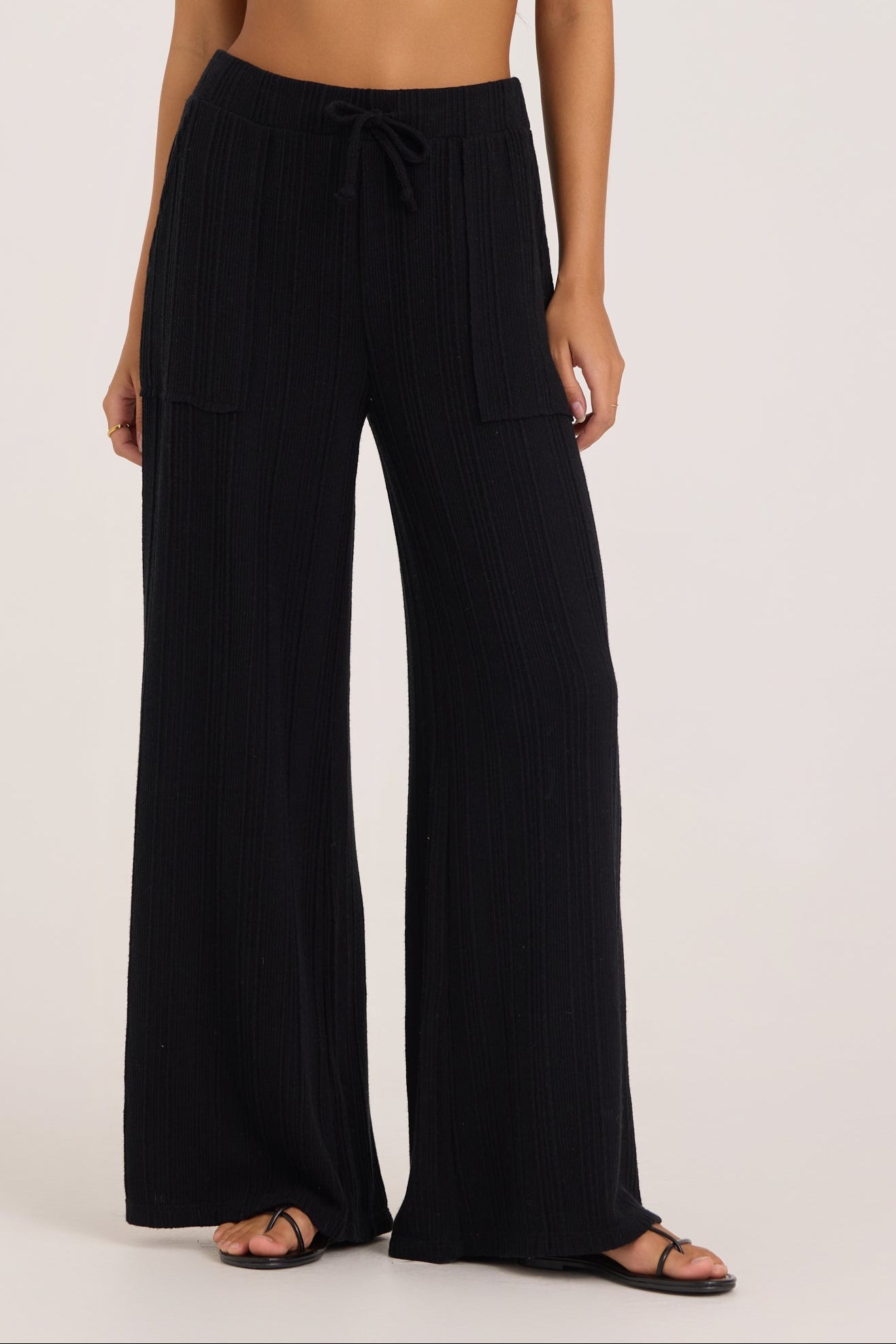 Novelty Rib Knit Wide Leg Pant