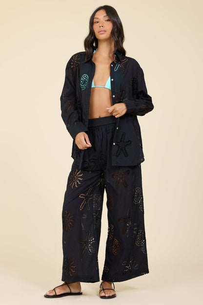 Ocean Eyelet Wide Leg Pant