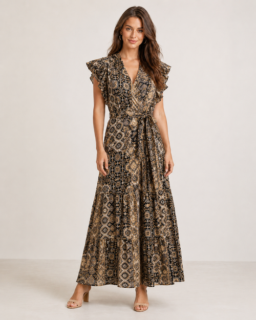 Ruffle Sleeve Wrap Dress