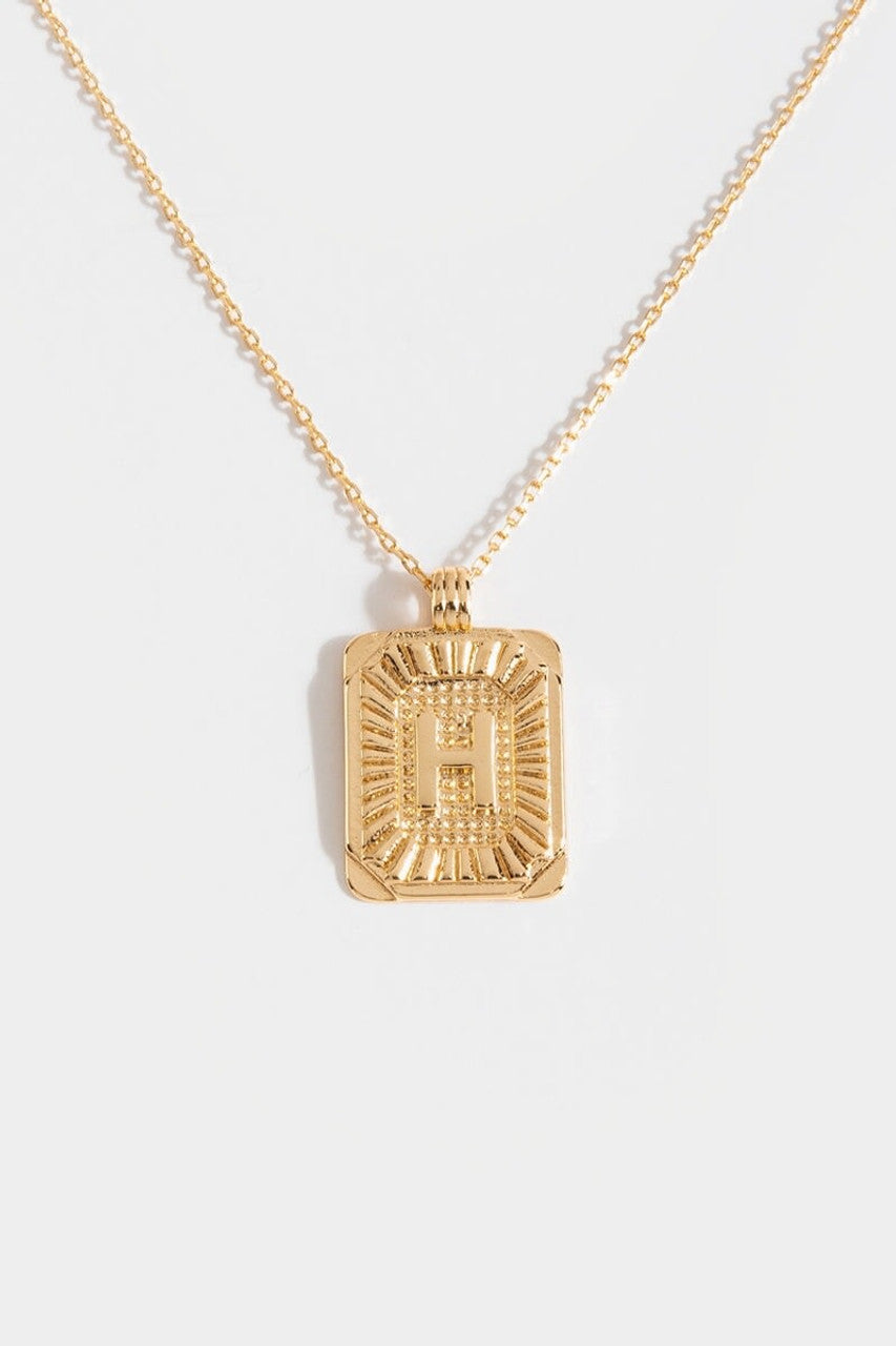 Gold Burst Initial Tag Necklace