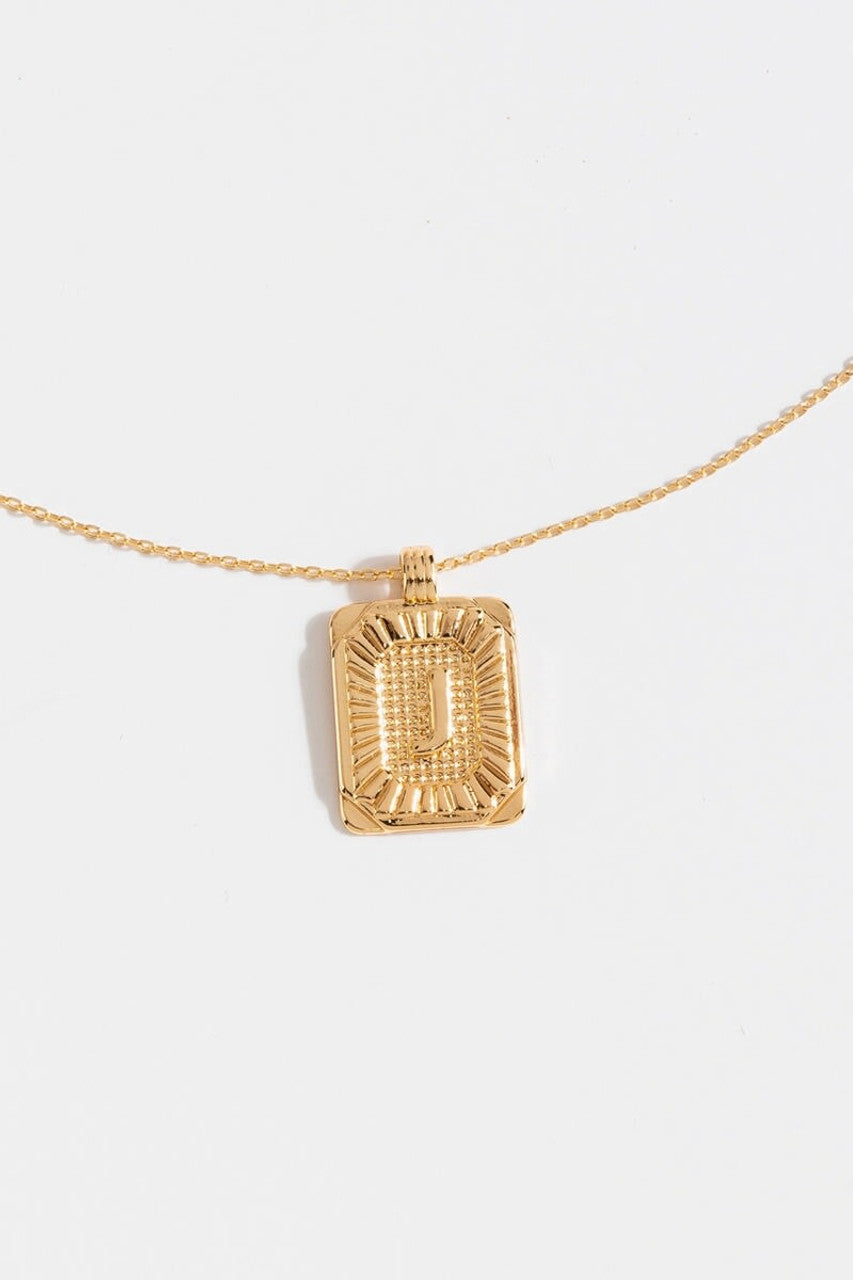 Gold Burst Initial Tag Necklace