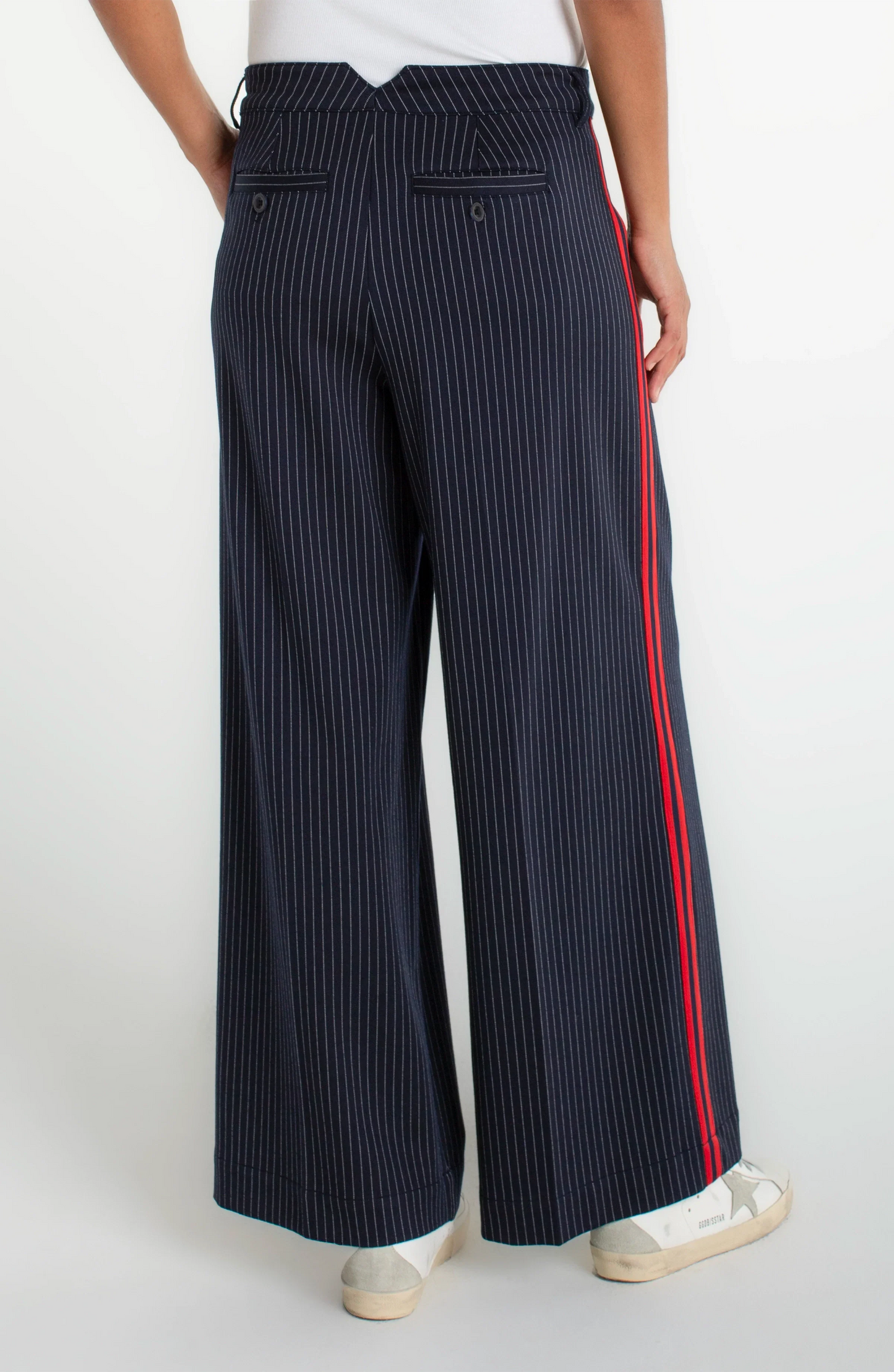 Liverpool Wide Leg Pleated Trouser w/ Side Stripe