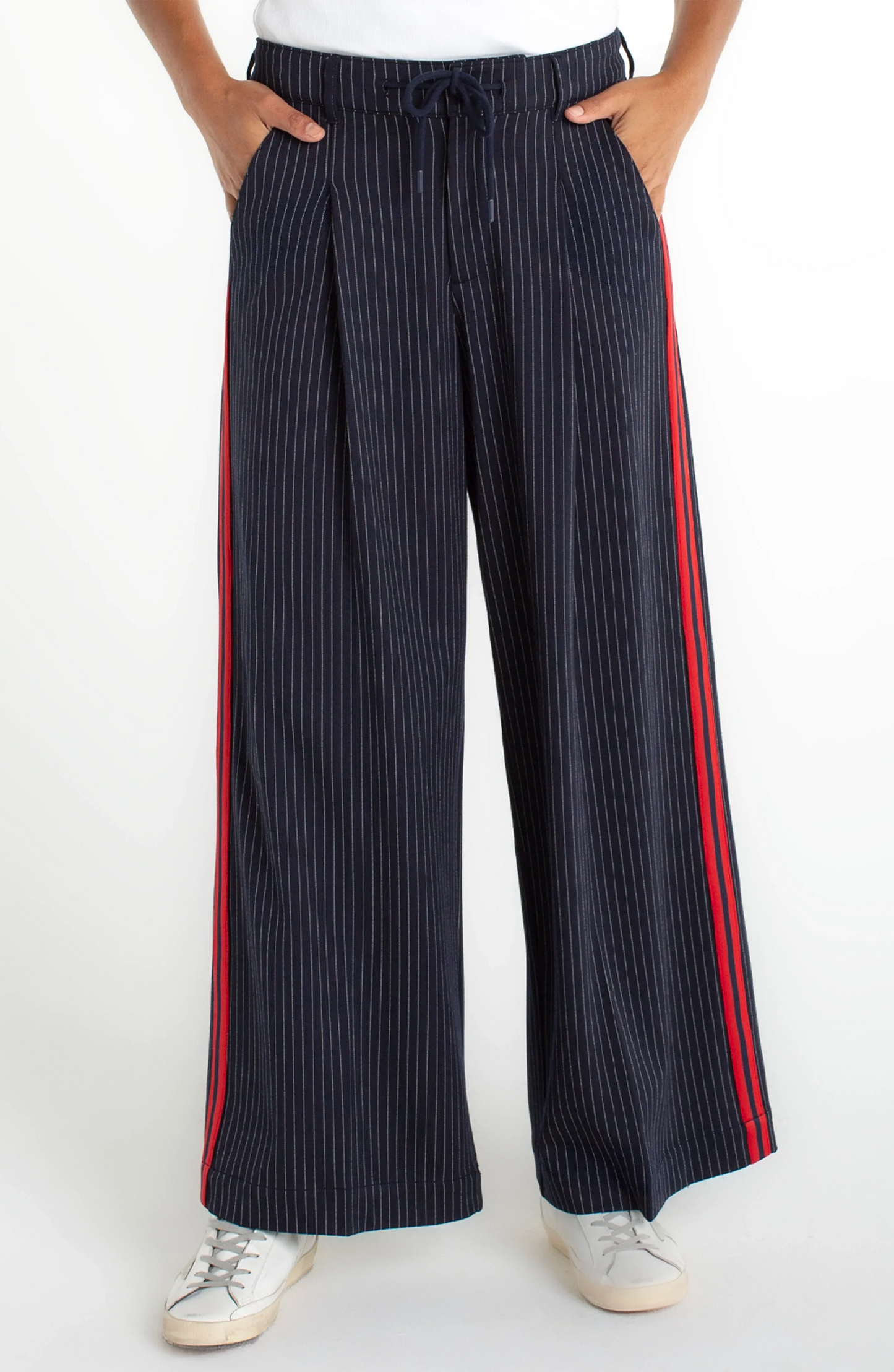 Liverpool Wide Leg Pleated Trouser w/ Side Stripe