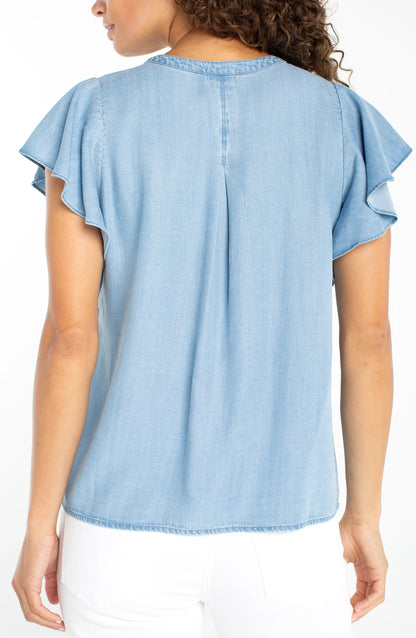 Liverpool Flutter Sleeve Popover Blouse w/ Pintucks