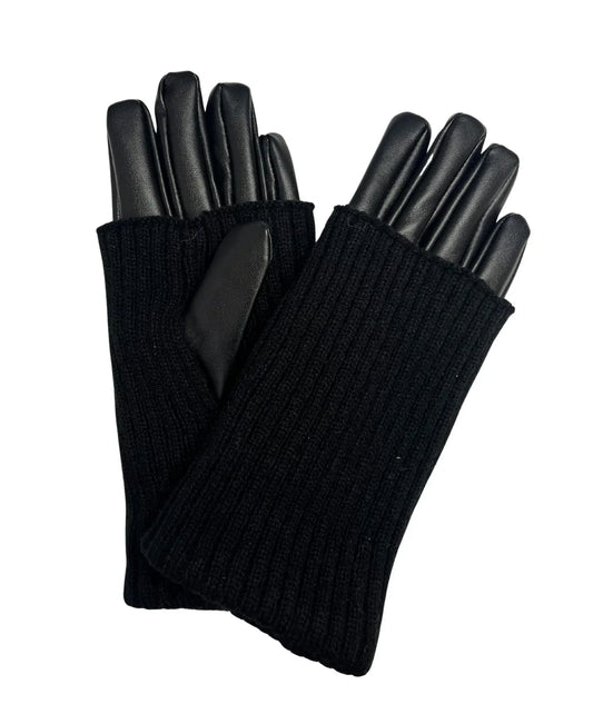 Knitted Faux Leather Gloves