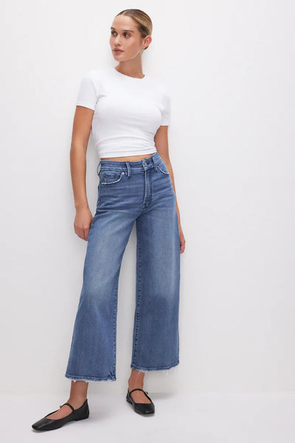 Good American Good Waist Cropped Palazzo Jeans