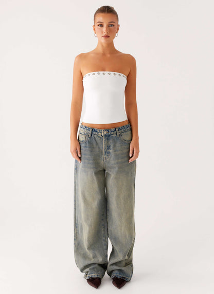 Miku Eyelet Strapless Top - White