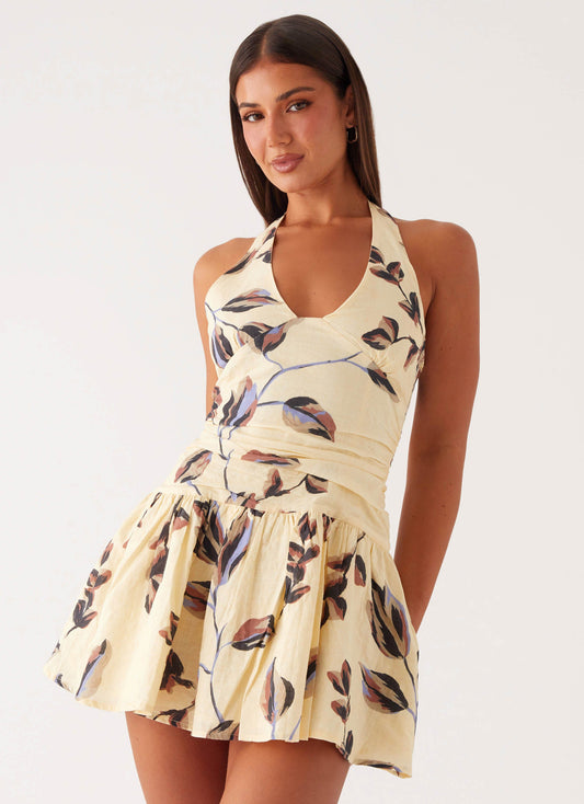 Mirelle Halter Neck Mini Dress - Buttercream Bliss