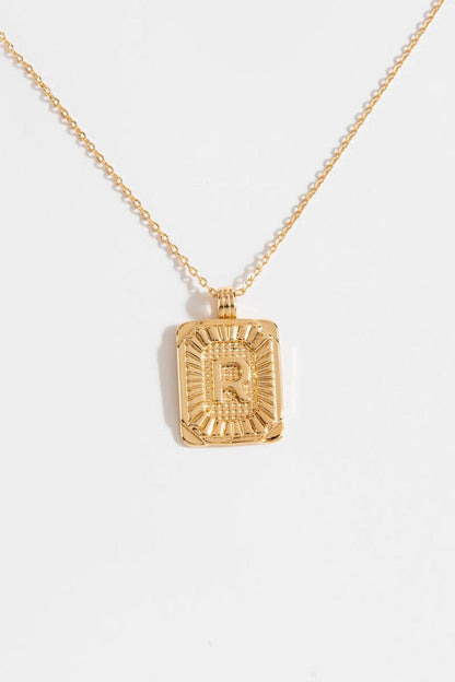 Gold Burst Initial Tag Necklace