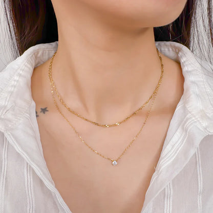 Multi-Layered Chain Necklace w/ Crystal Pendant