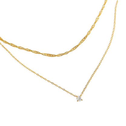 Multi-Layered Chain Necklace w/ Crystal Pendant