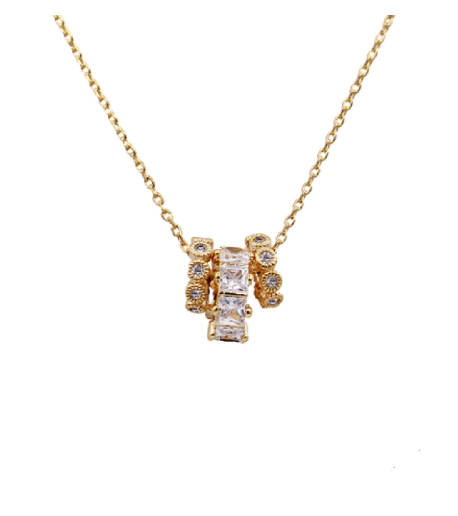 14K 3 CZ Ring Necklace