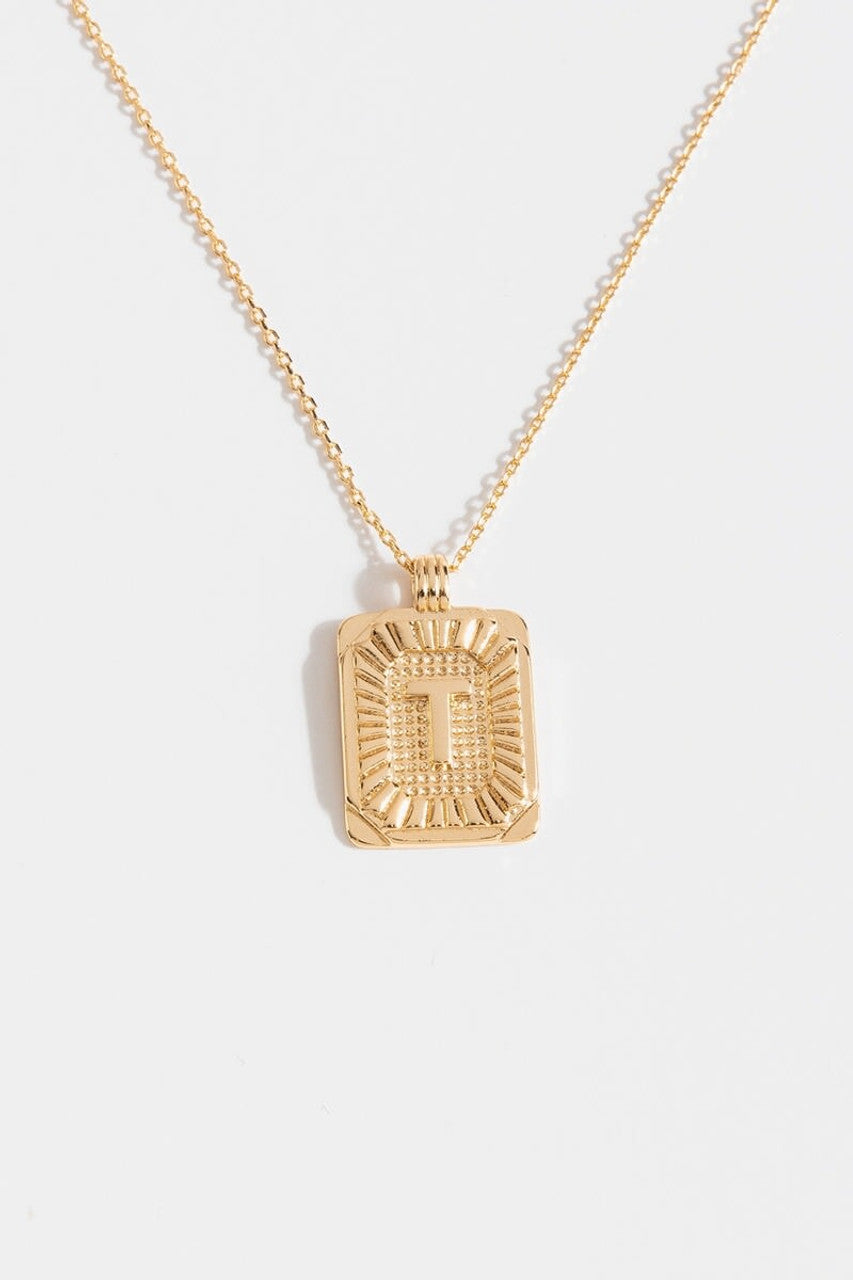 Gold Burst Initial Tag Necklace