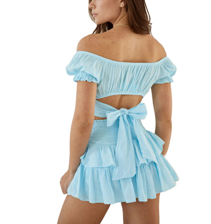 Bali Ruffle Sleeve Tie Back Crop Top