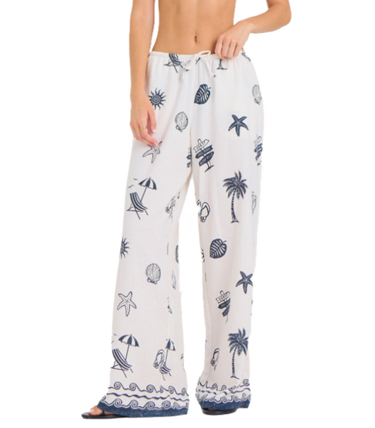 Ocean Drive Printed Texture Cotton Wide Leg Pant