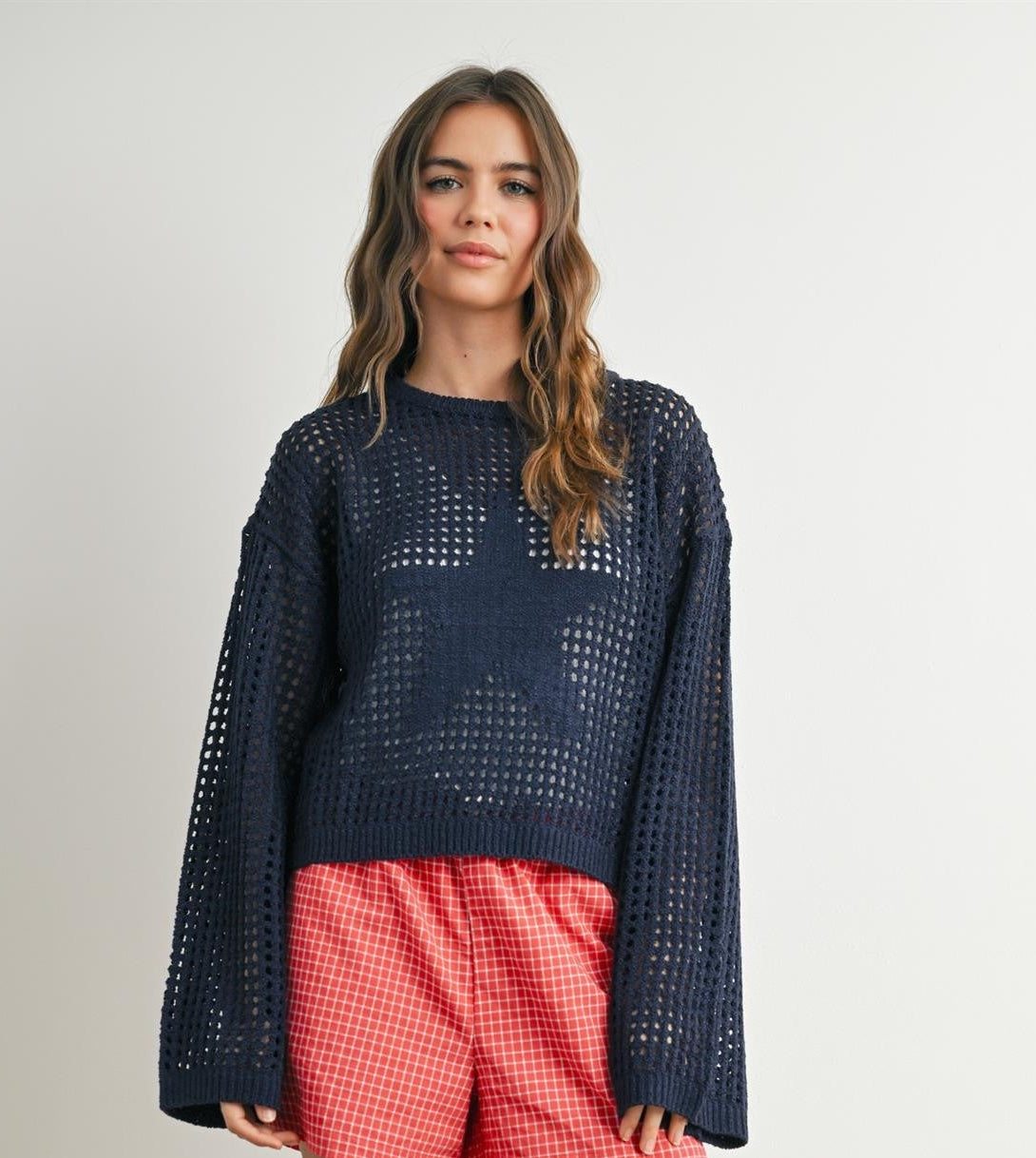 Loose Knit Crop Star Sweater