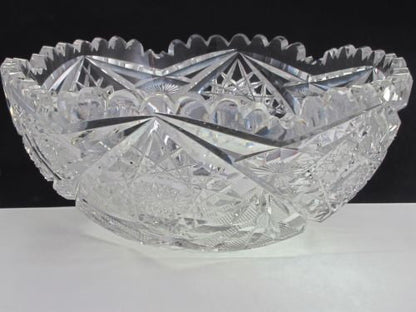 American Brilliant Period hand Cut Glass and mouth blown bowl abp hobstar - O'Rourke crystal awards & gifts abp cut glass