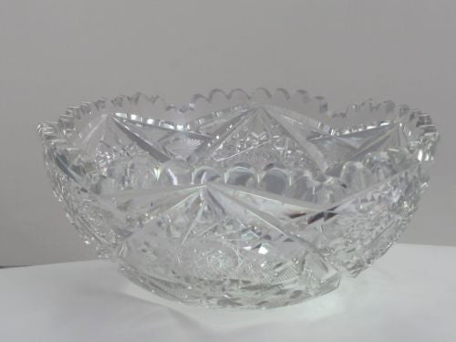 American Brilliant Period hand Cut Glass and mouth blown bowl abp hobstar - O'Rourke crystal awards & gifts abp cut glass