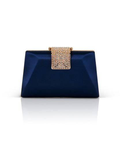 Navy | Amira Satin Faceted Trapezoid Minaudiere