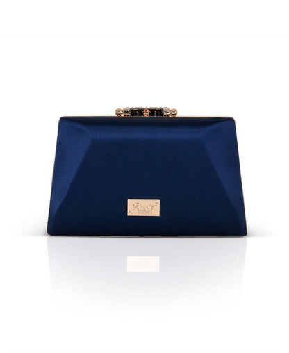 Navy | Amira Satin Faceted Trapezoid Minaudiere