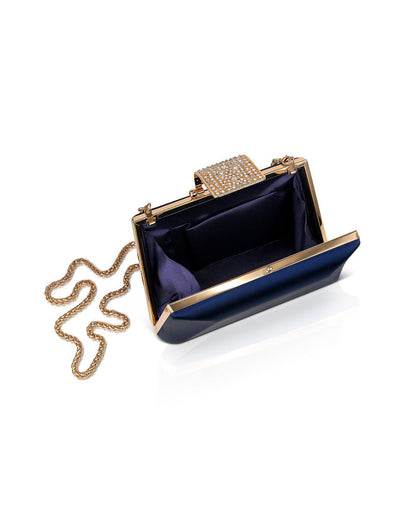 Navy | Amira Satin Faceted Trapezoid Minaudiere