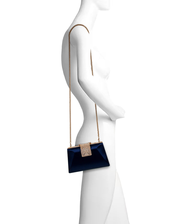 Navy | Amira Satin Faceted Trapezoid Minaudiere