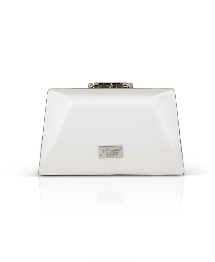 White | Amira Satin Faceted Trapezoid Minaudiere