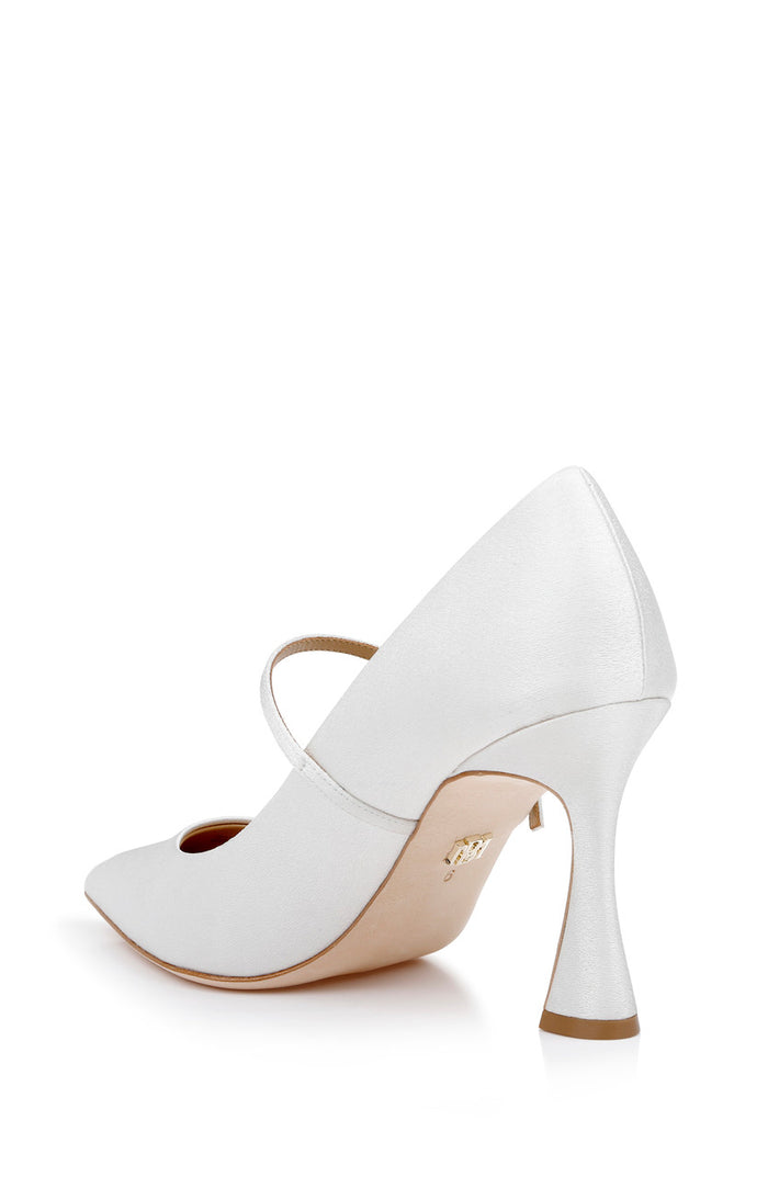 White Crepe | Antonia Pointed Toe Mary Jane Pumps