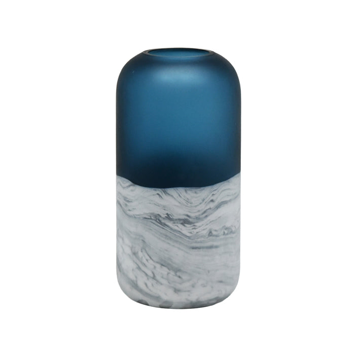 Aria Glass Blue sandblast Bullet Vase Small