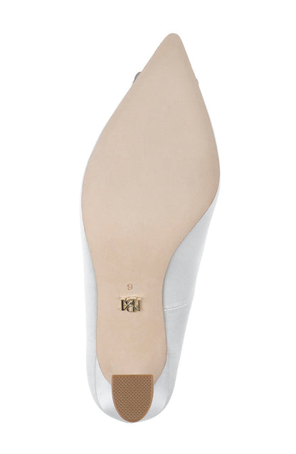 White | Aubree Pointed Toe Stiletto Pumps with Crystal Buckle