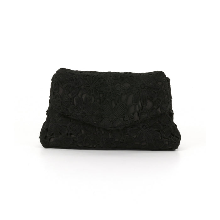 Black | Crochet Lace Envelop Mini Crossbody Front