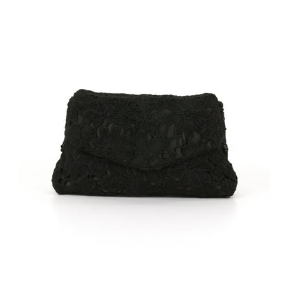 Black | Crochet Lace Envelop Mini Crossbody Front