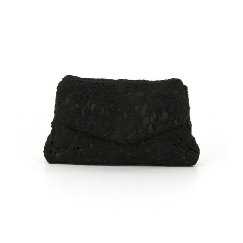 Black | Crochet Lace Envelop Mini Crossbody Front