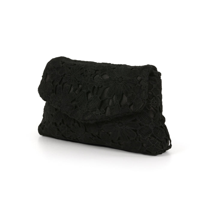 Black | Crochet Lace Envelop Mini Crossbody Side