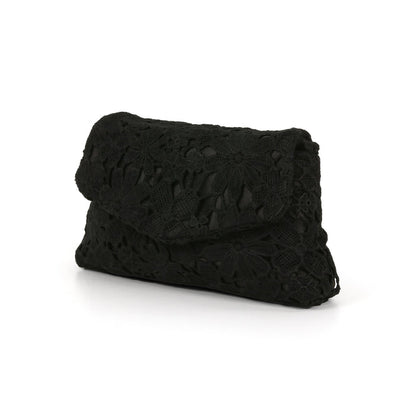 Black | Crochet Lace Envelop Mini Crossbody Side