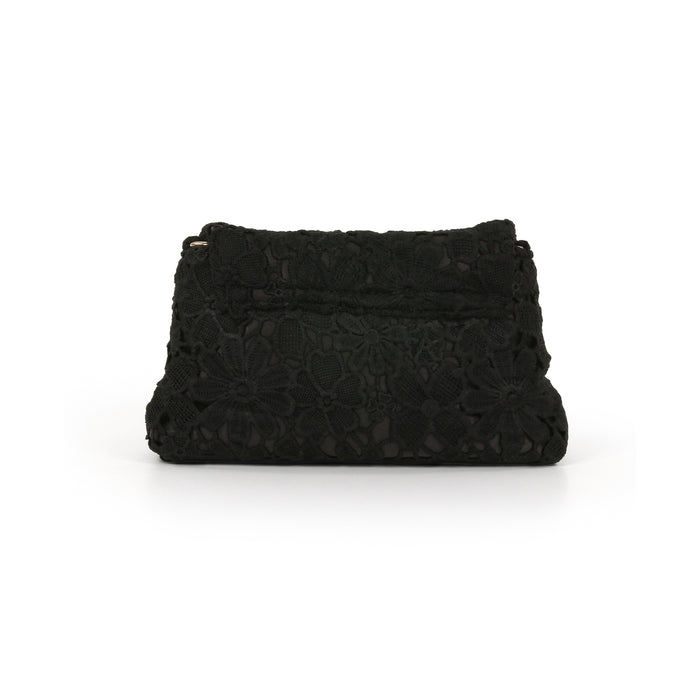 Black | Crochet Lace Envelop Mini Crossbody Back