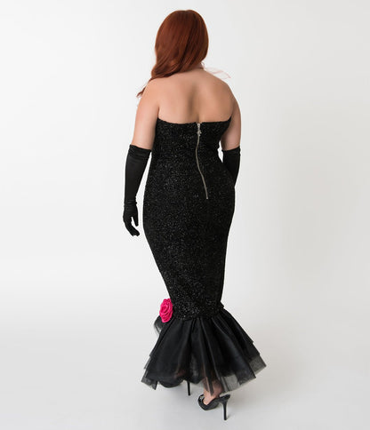 Barbie x Unique Vintage Plus Size Black Solo In The Spotlight Strapless Wiggle Dress