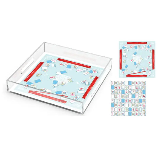 Mahjong Table and Mahjong Tiles Acrylic Tray 12x12