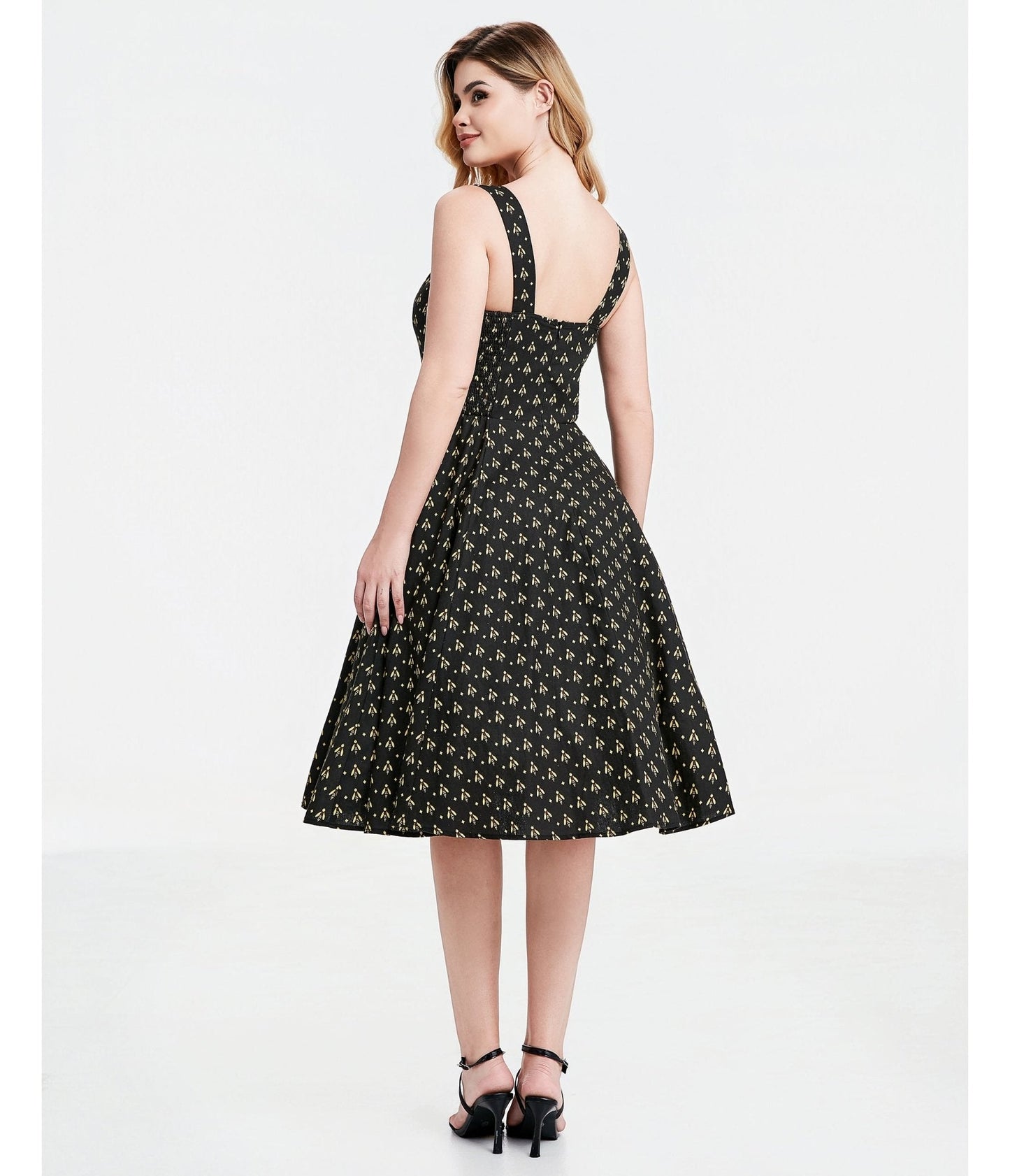 Black Atomic Bees Print Heidi Dress