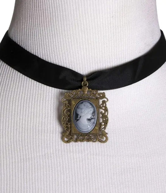 Black & Gold Framed Cameo Choker