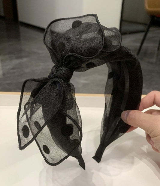 Black Polka Dot Bow Headband