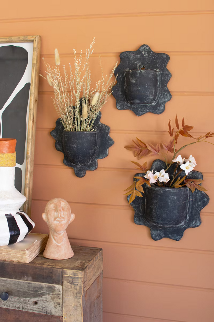 Black Wavy Clay Wall Planters Set/3