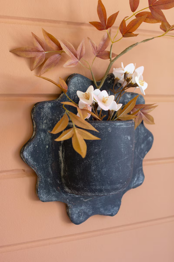 Black Wavy Clay Wall Planters Set/3