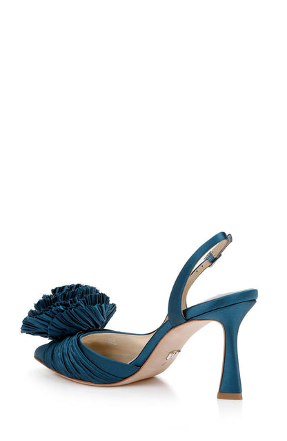 Dark Teal | Blaire Pleated Satin Slingback Heels with Floral Detail Back Side