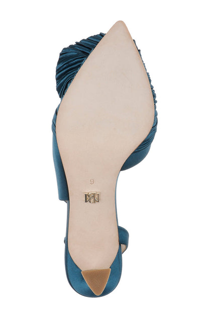 Dark Teal | Blaire Pleated Satin Slingback Heels with Floral Detail Sole