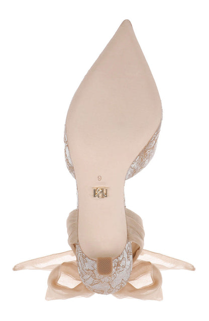 Tan | Blaze II Satin Ankle Wrap Stiletto Pumps Bottom